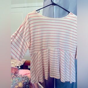 True craft top EUC medium baby doll style pink and cream striped smoke free